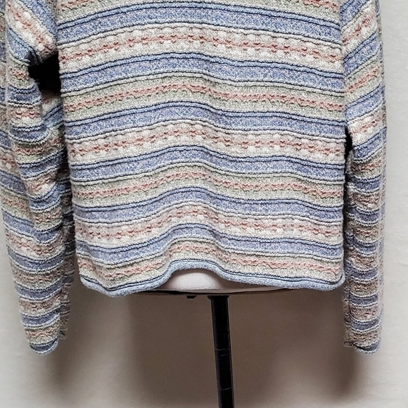 VINTAGE 80s Alps Pastel Pink Blue Heart Ribbed Knit Floral Button Up Cardigan L - Picture 14 of 16